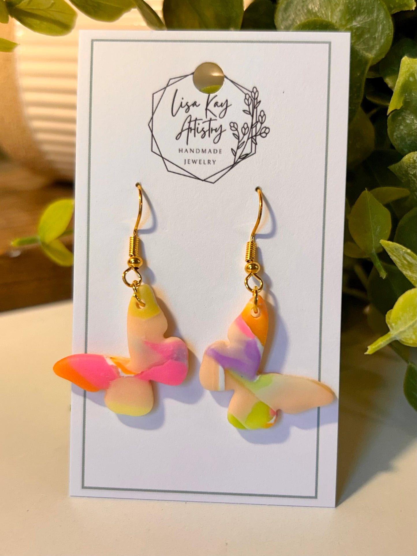 Tie Dye Butterfly Dangles or Studs