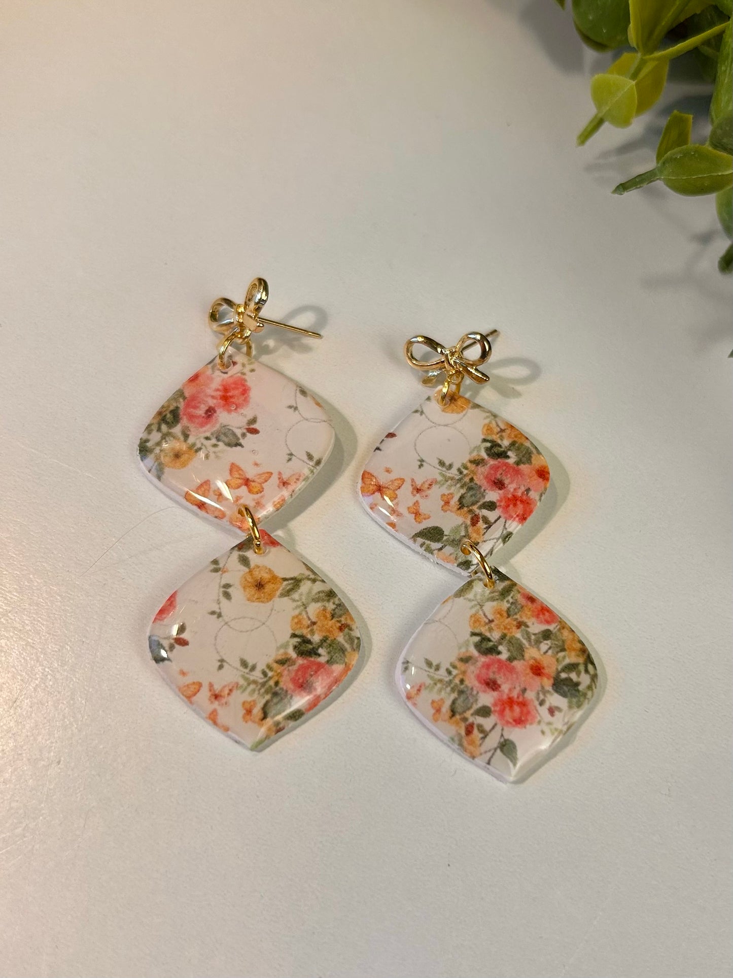 Floral Double Diamond Dangle