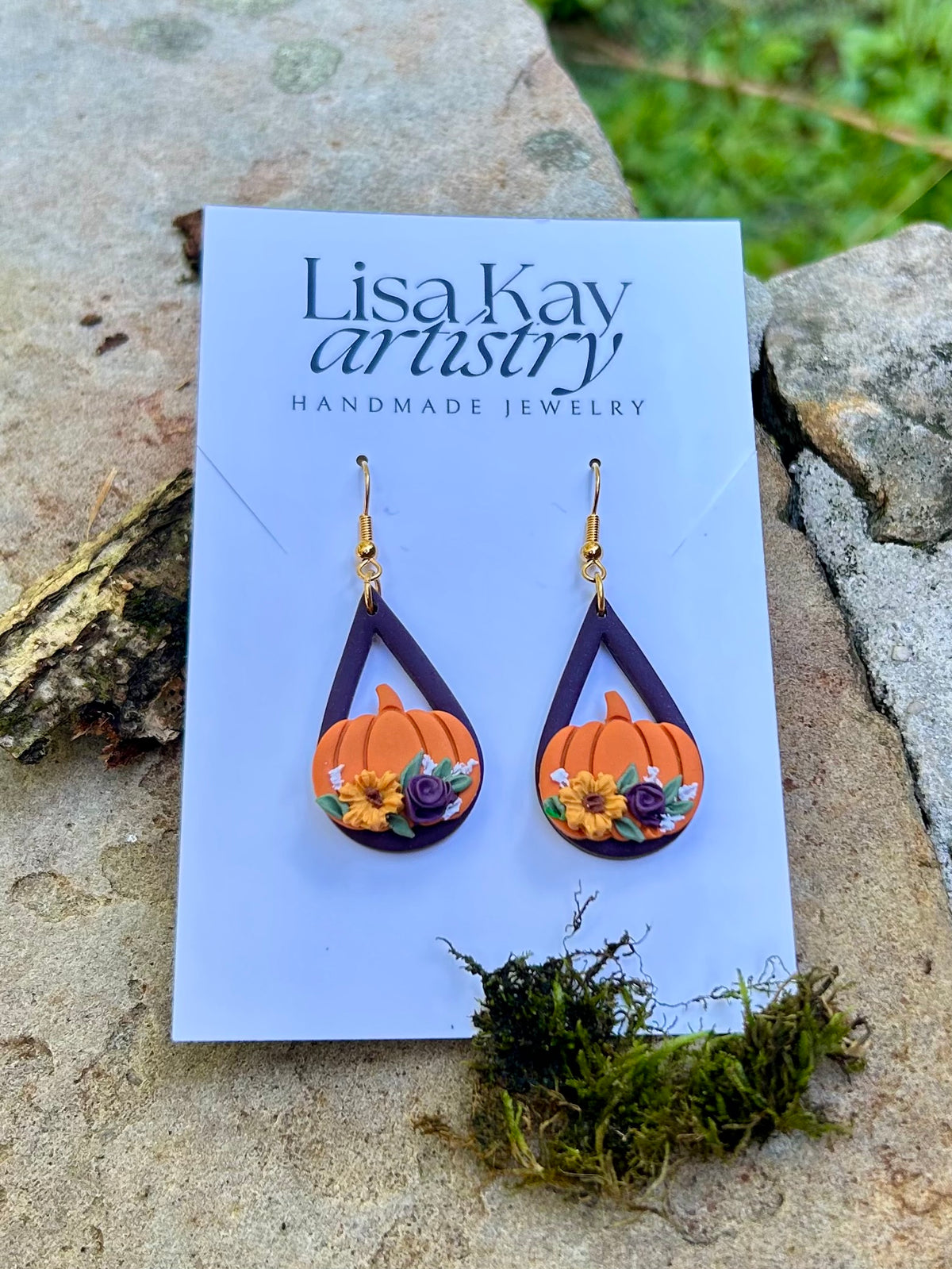 Merlot and Orange Pumpkin Dangle Earrings