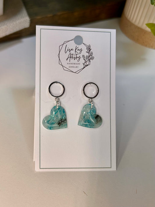 Northern Lights Hearts in Teal Blue Aqua Black