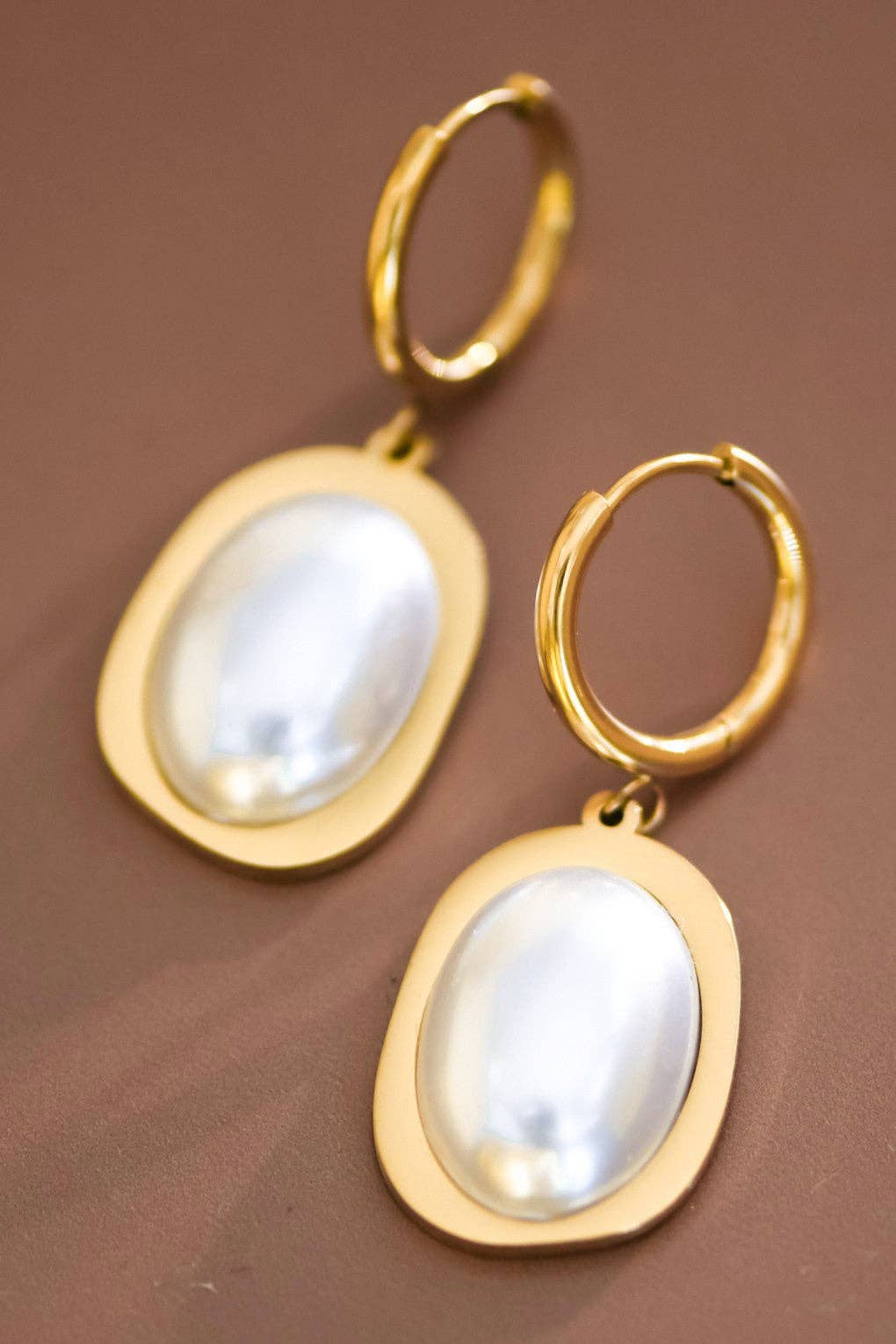 Pearl and 18K Gold Plated Stainless Steel Drop Earrings - 7586
