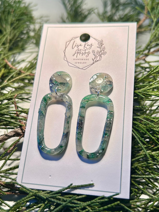 Green Cedar Frost Open Dangle Earrings