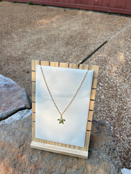 Turtle Teal Gems - Charm Necklace- ready to wear