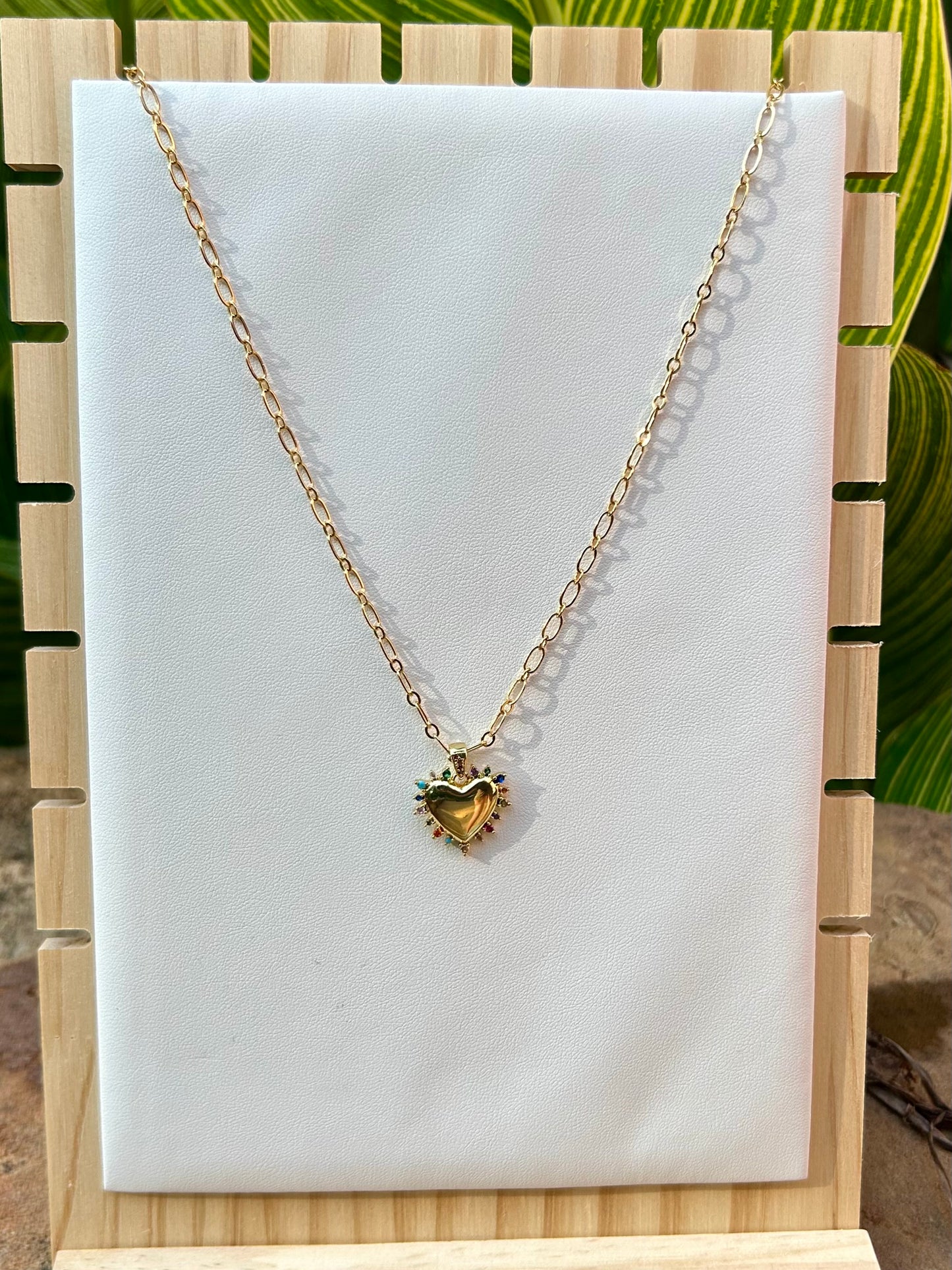 Gold Heart Charm with MultiColor Gems (ready to wear)