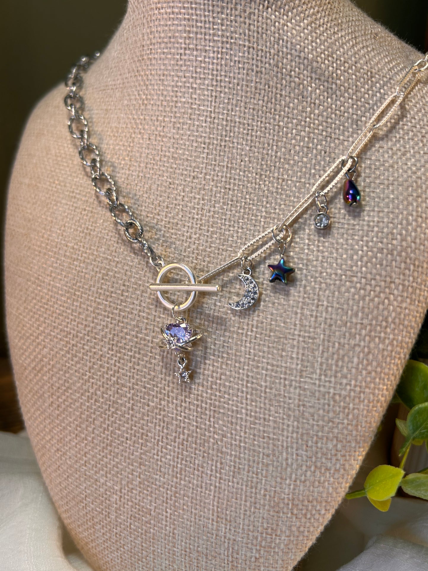 Necklace Mixed Chain Stainless Steel with Toggle Clasp 5 Charms