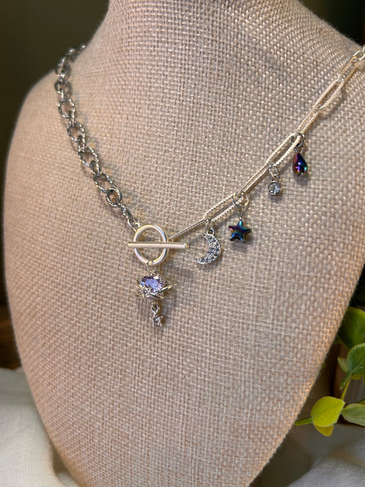 Necklace Mixed Chain Stainless Steel with Toggle Clasp 5 Charms