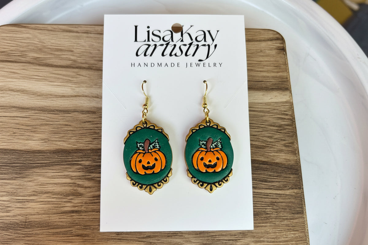 Dopamine Jack-o'-Lantern Cameo Earrings
