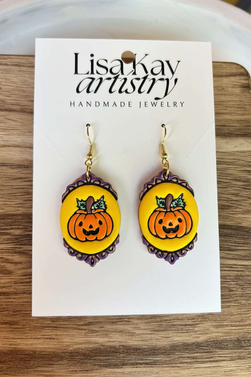 Dopamine Jack-o'-Lantern Cameo Earrings