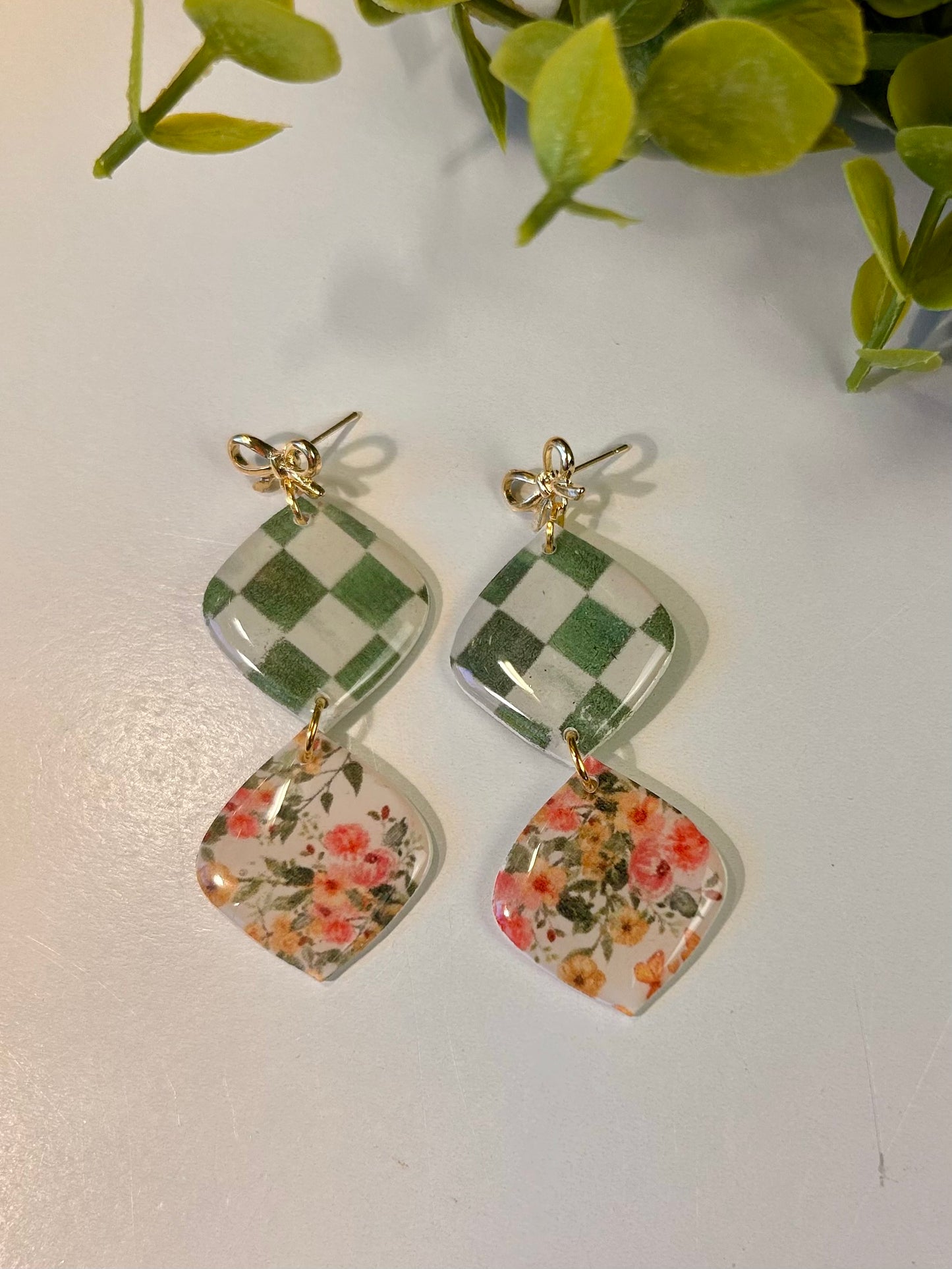 Green Check & Floral 2 Piece Diamond Shapes
