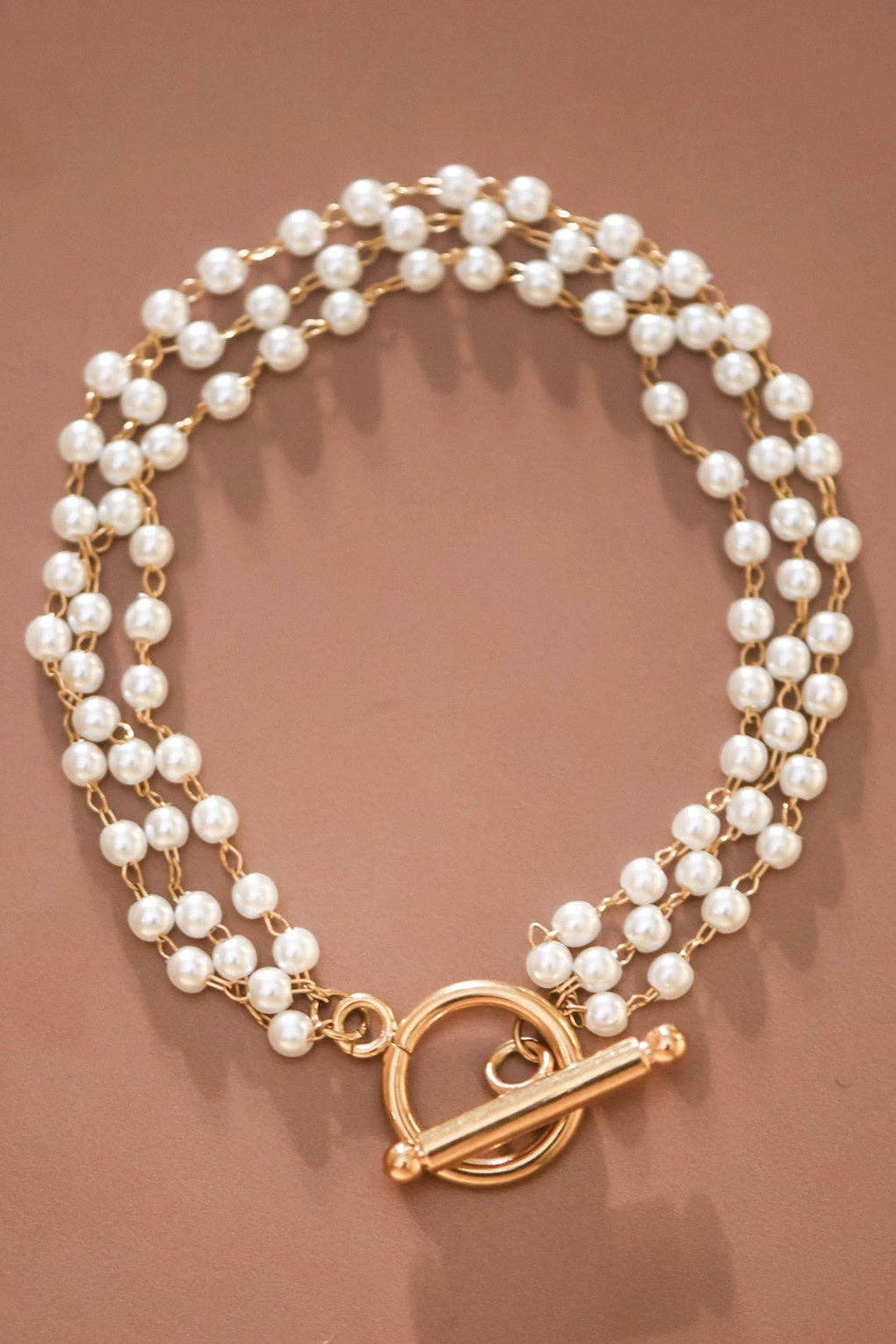 Pearl and 18K Gold Plated Stainless Steel Chain Bracelet - 7561