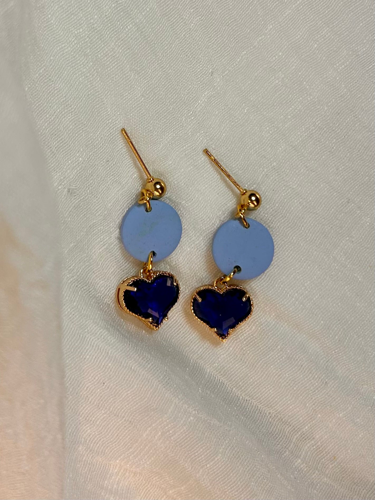Blue Skies Small Round Dangles with Faux Sapphire Blue CZ Heart Gems