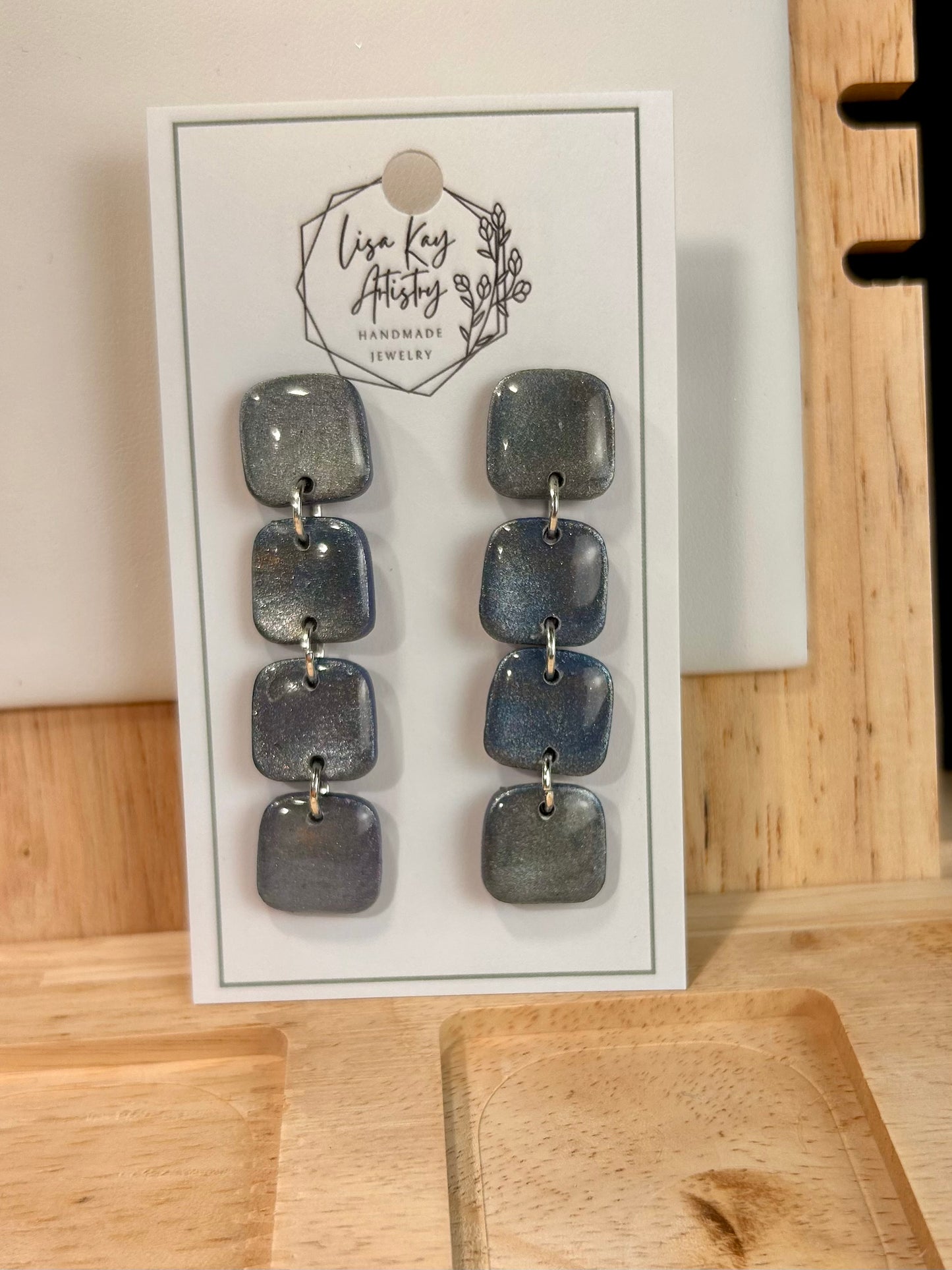 Northern Lights Steel Blue Small Rounded Square Dangles