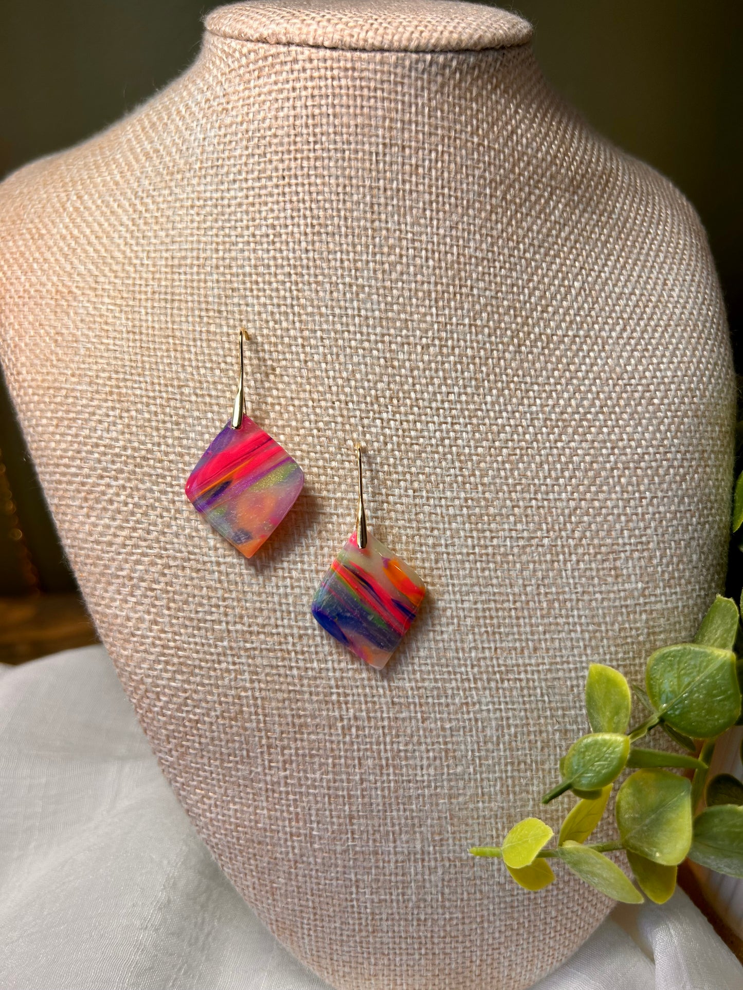 Rainbow small diamond Dangle Earrings One of a Kind