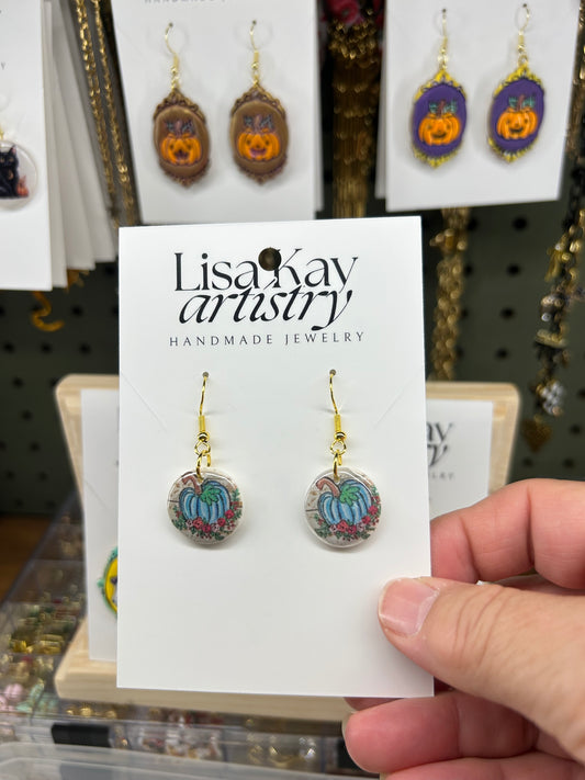 Pumpkin in Blue Dangle Earrings