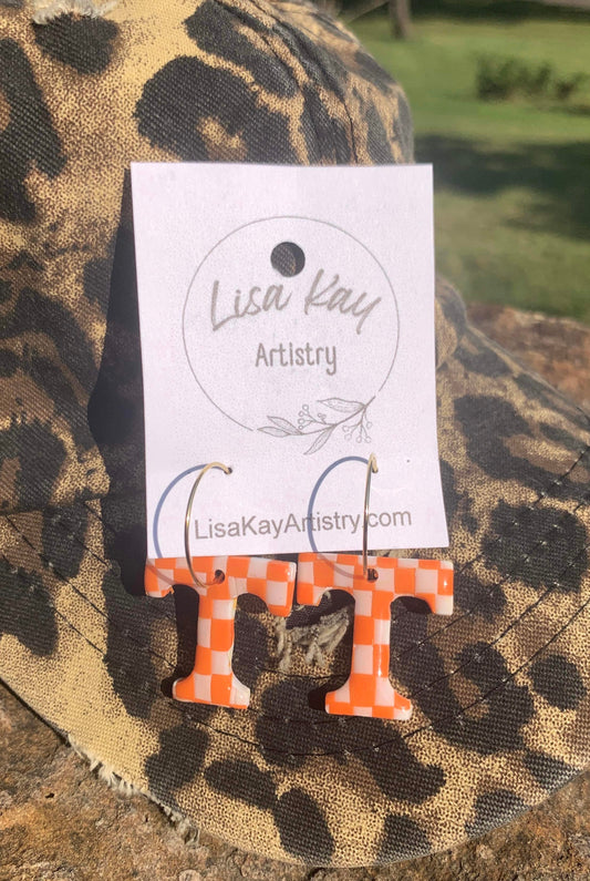 Tennessee Checkerboard T - 1 inch on hoops, hooks or ball studs