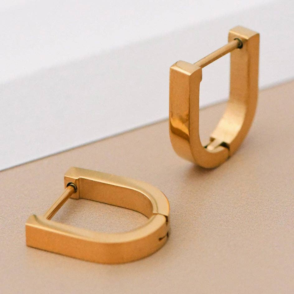 18K Gold Plated Waterproof Stainless Steel Hinged Hoop Earrings - 7116