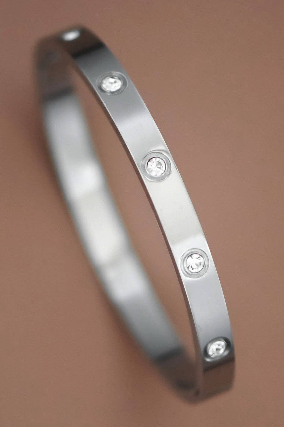 Cubic Zirconia and Stainless Steel Tarnish Resistant Bangle - 7037