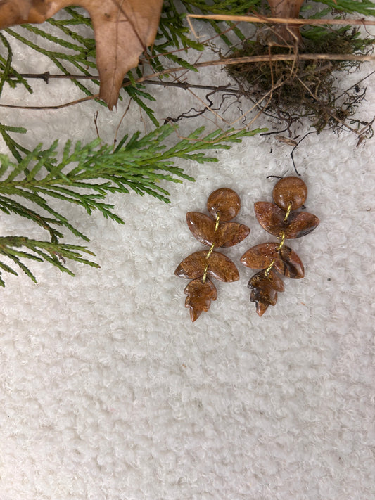 Forest Floor Leaf Stack 2 Gold Dangles