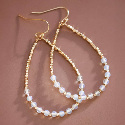 Opal Stone Beaded Teardrop Wire Earrings - 7275