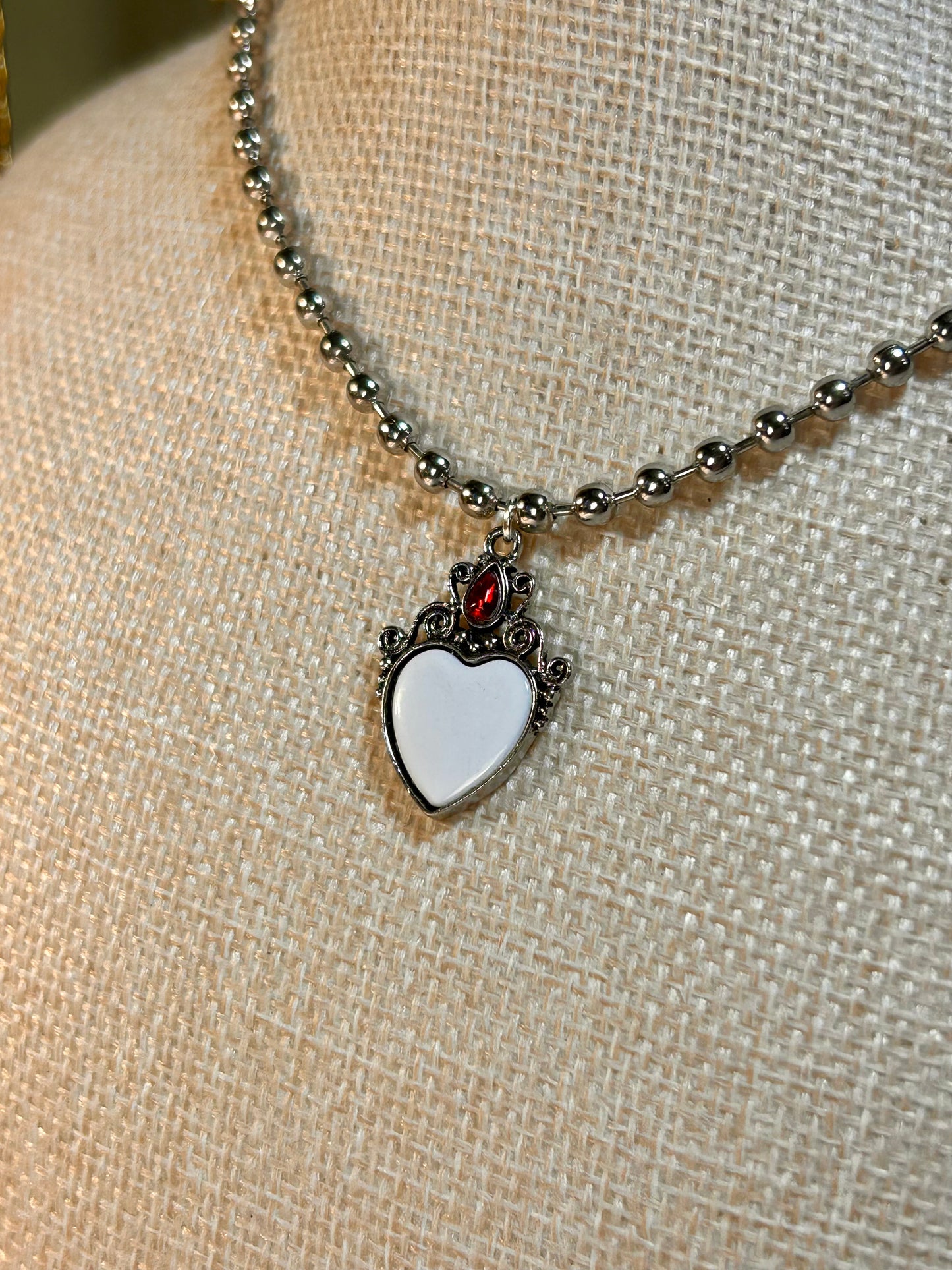 Single Heart Pendant Charm Necklace on stainless steel ball link chain