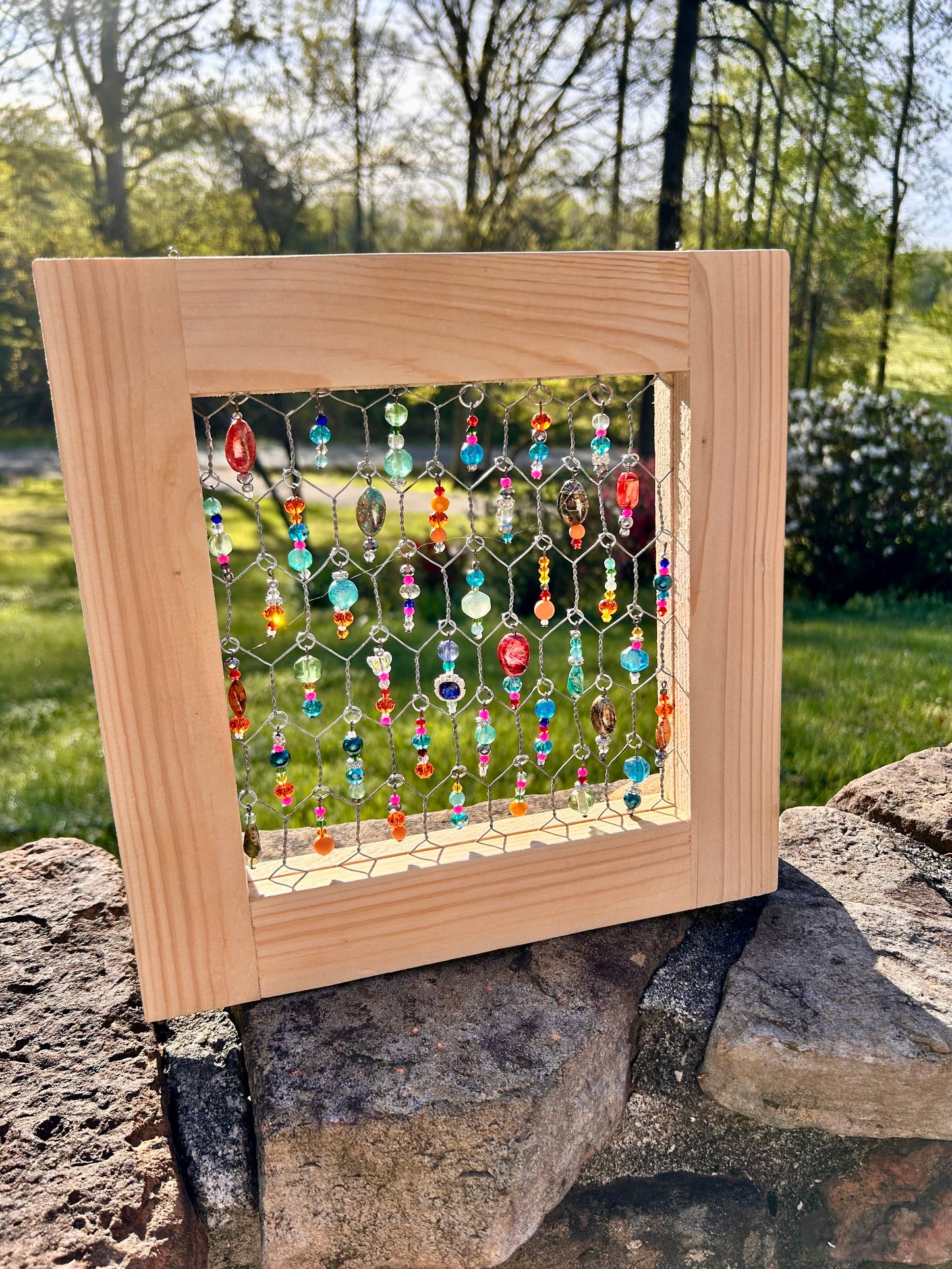 Beaded Sun Catcher Wood Frame