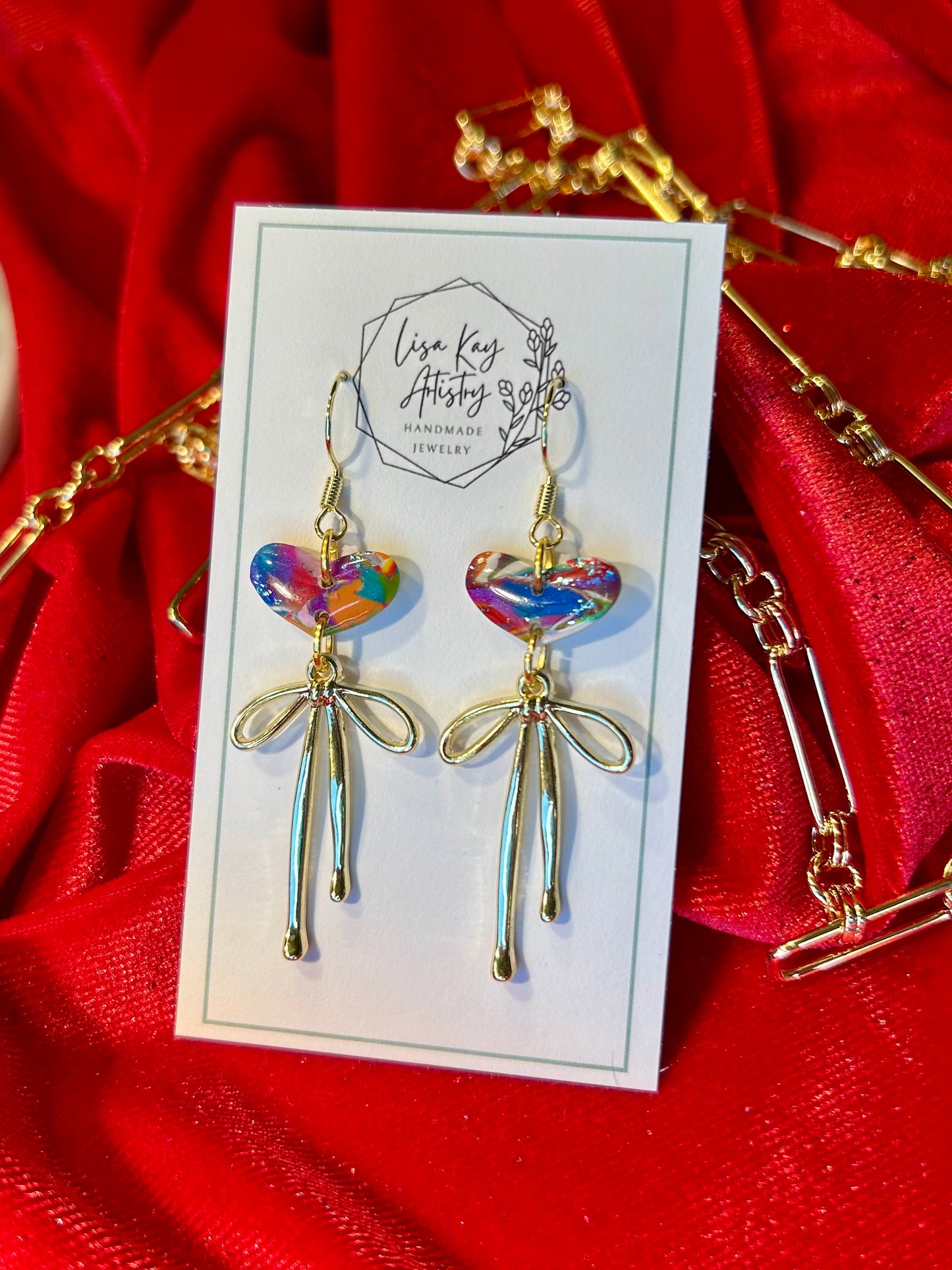 Valentine Rainbow hearts and golden bows