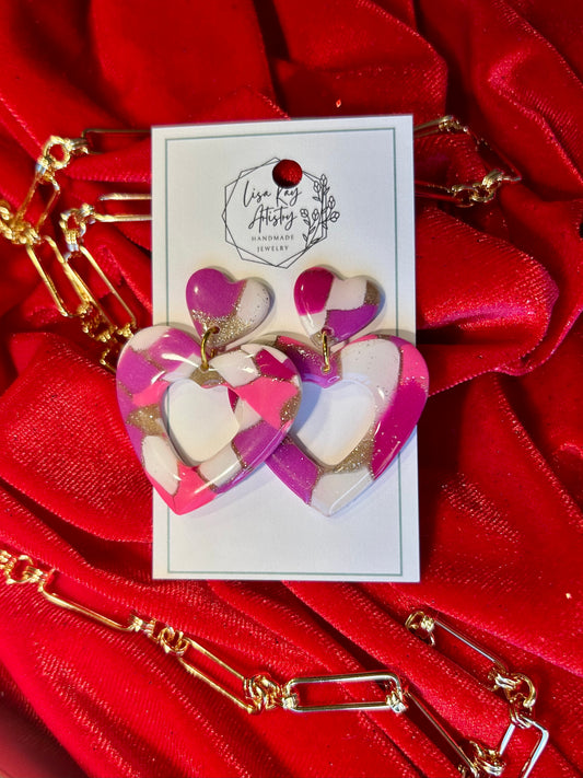 Valentine Pink Terrazo Large Open Hearts