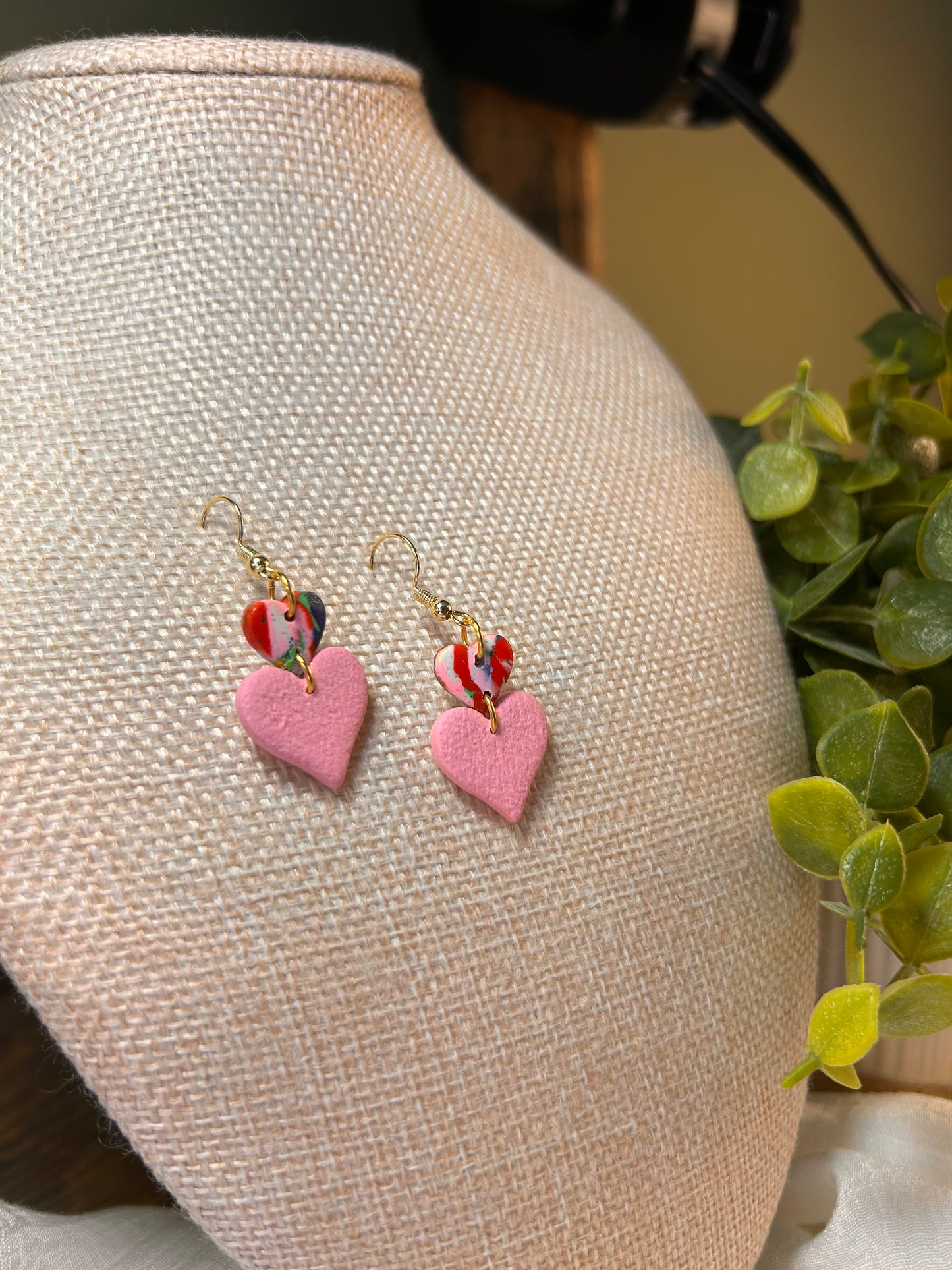 Pink Double Heart Dangles