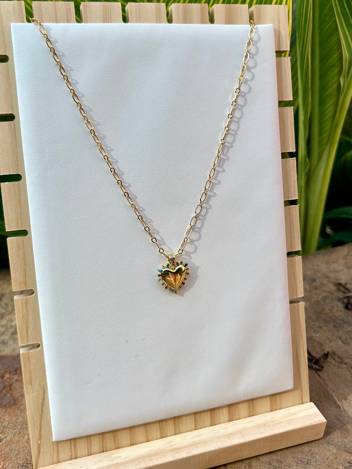Gold Heart Charm with MultiColor Gems (ready to wear)