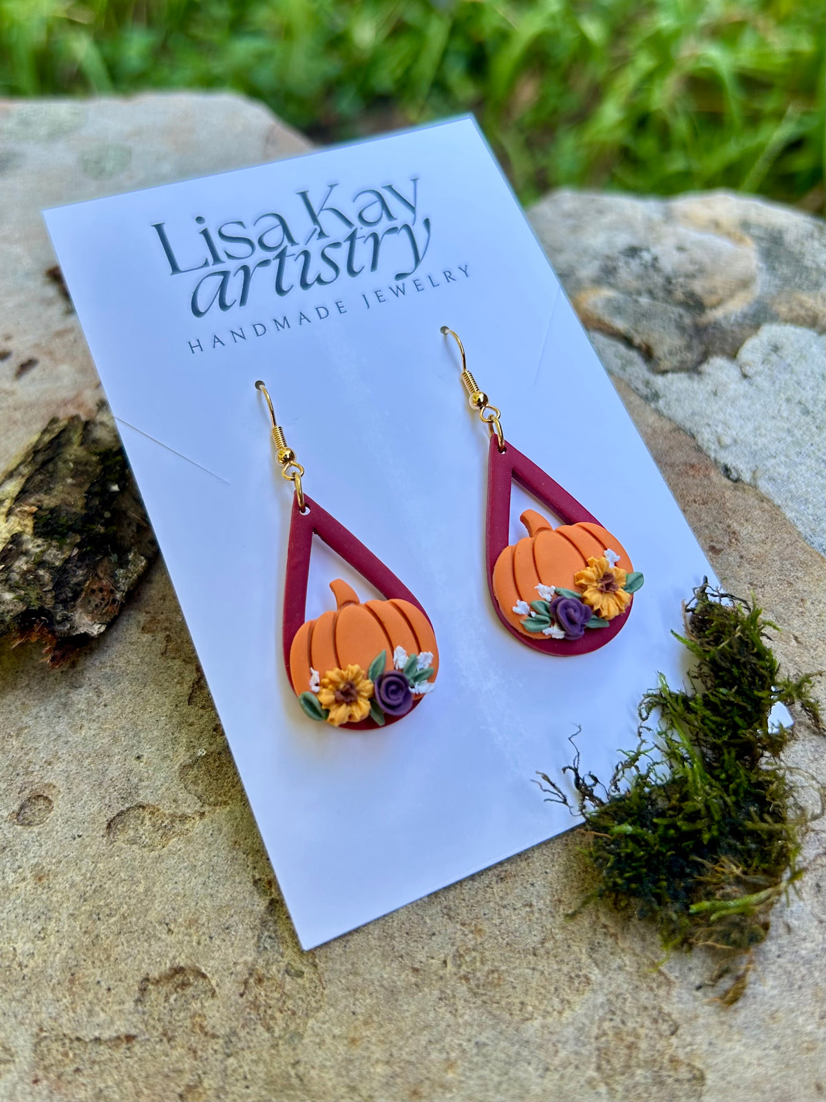 Cranberry and Orange Pumpkin Dangle Earrings