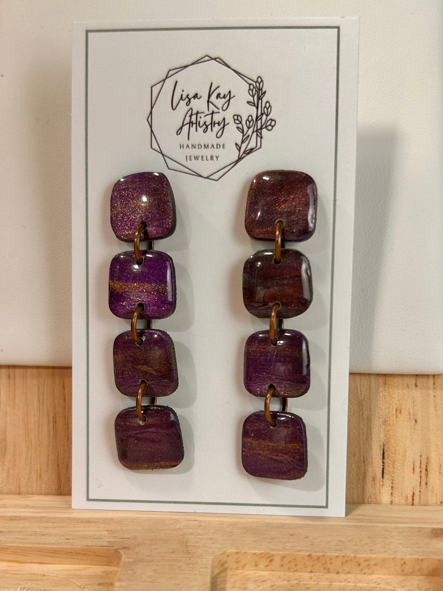 Northern Lights Purple Small Rounded Square Dangles