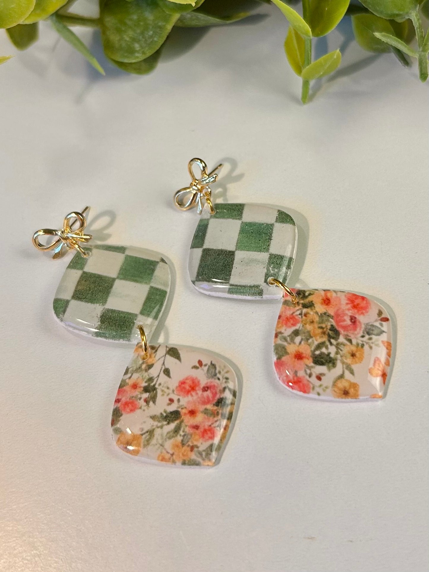 Green Check & Floral 2 Piece Diamond Shapes