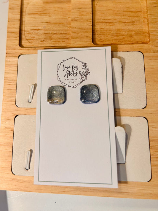 Northern Lights Steel Blue rounded squares studs