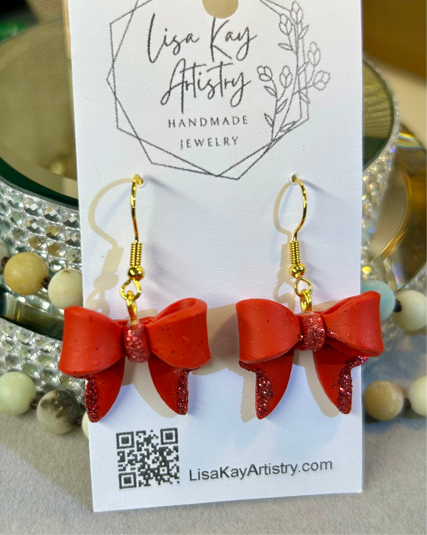 Red Croquet Bow with Glitter Dangle