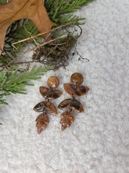 Forest Floor Leaf Stack 3 Bronze Dangles
