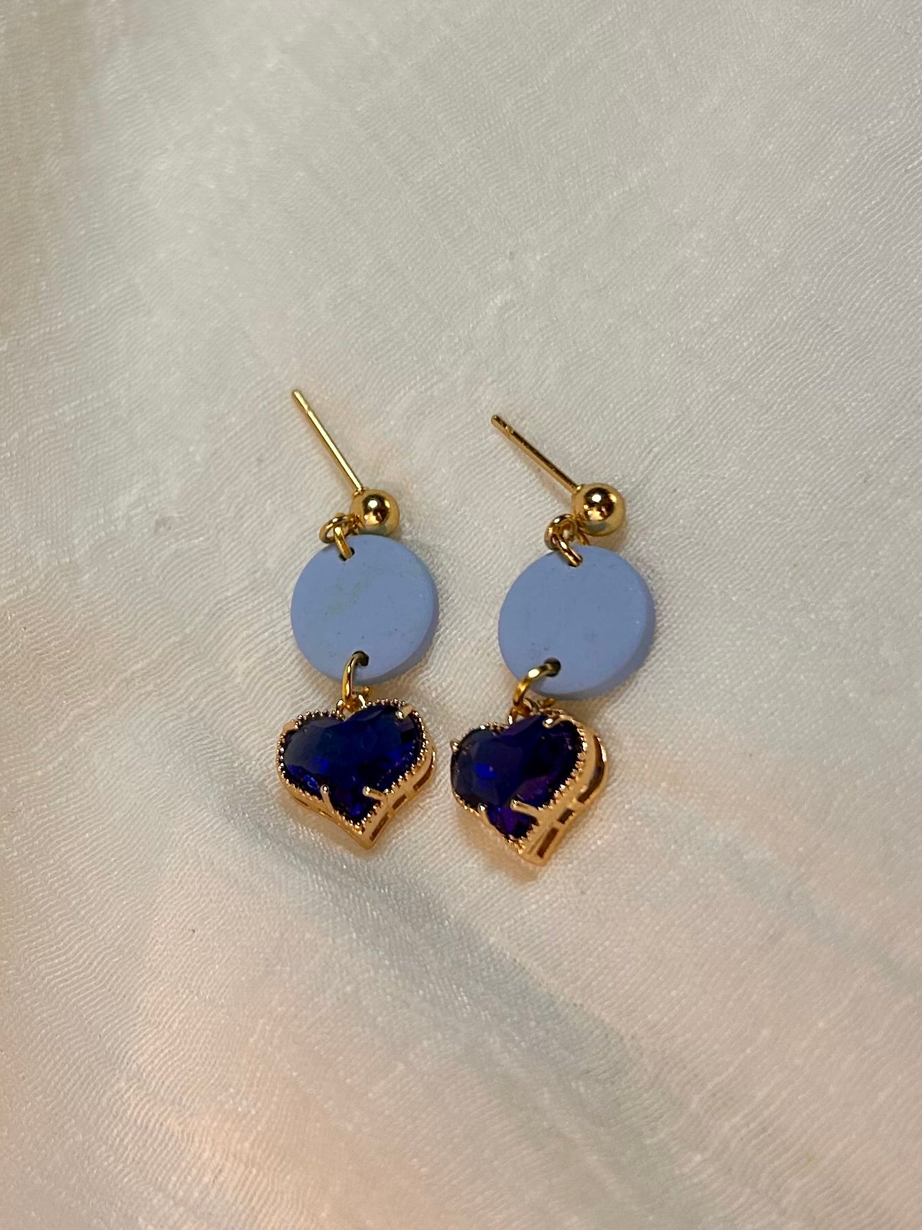 Blue Skies Small Round Dangles with Faux Sapphire Blue CZ Heart Gems