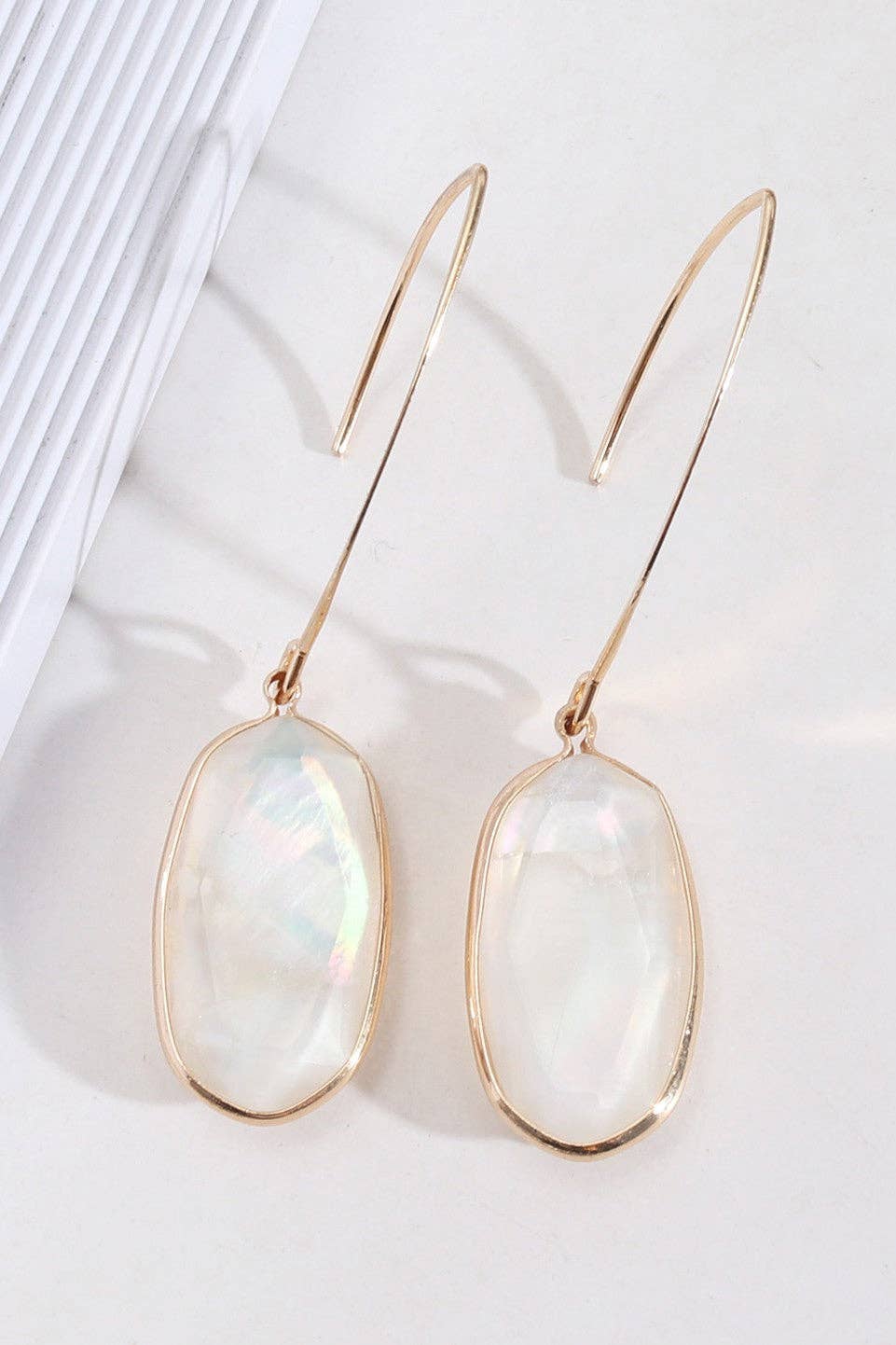 White Pearl Wire Threader Drop Earrings - 6179