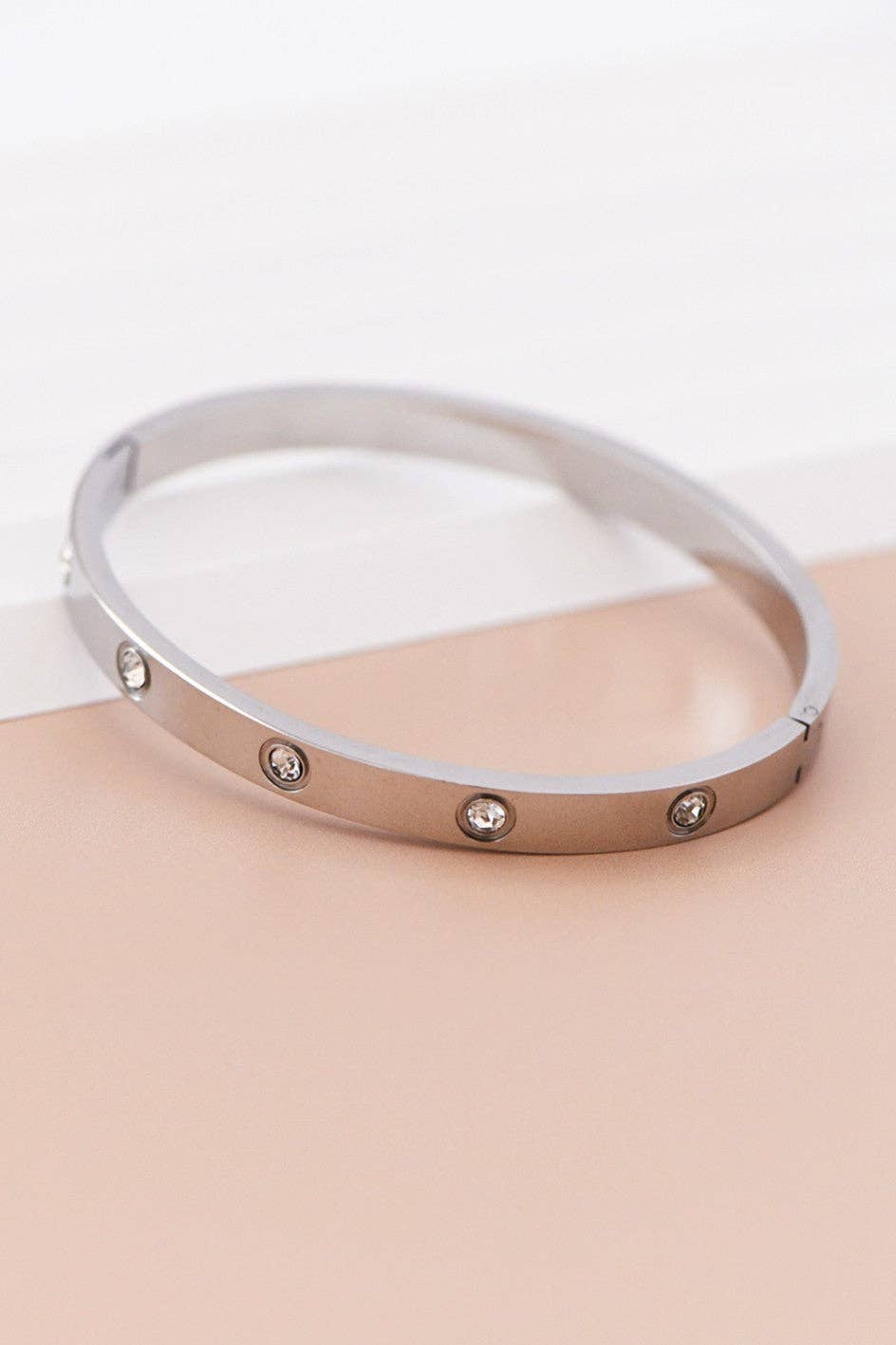 Cubic Zirconia and Stainless Steel Tarnish Resistant Bangle - 7037