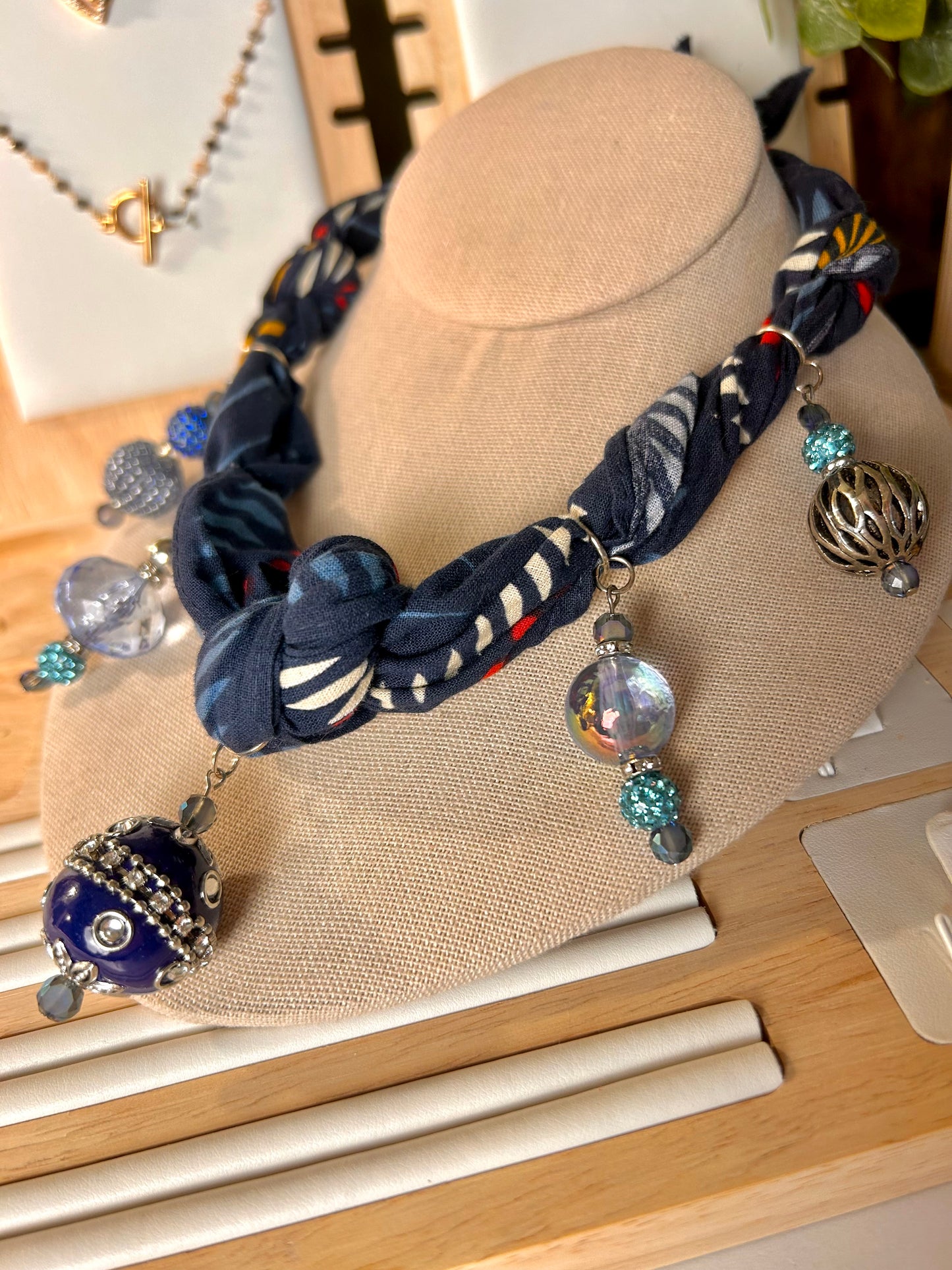 Blue tatement Bead Bandana Necklace