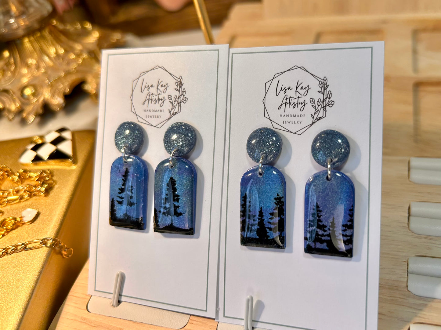 Northern Lights Twilight Sky Small Bell with Steel Blue round stud