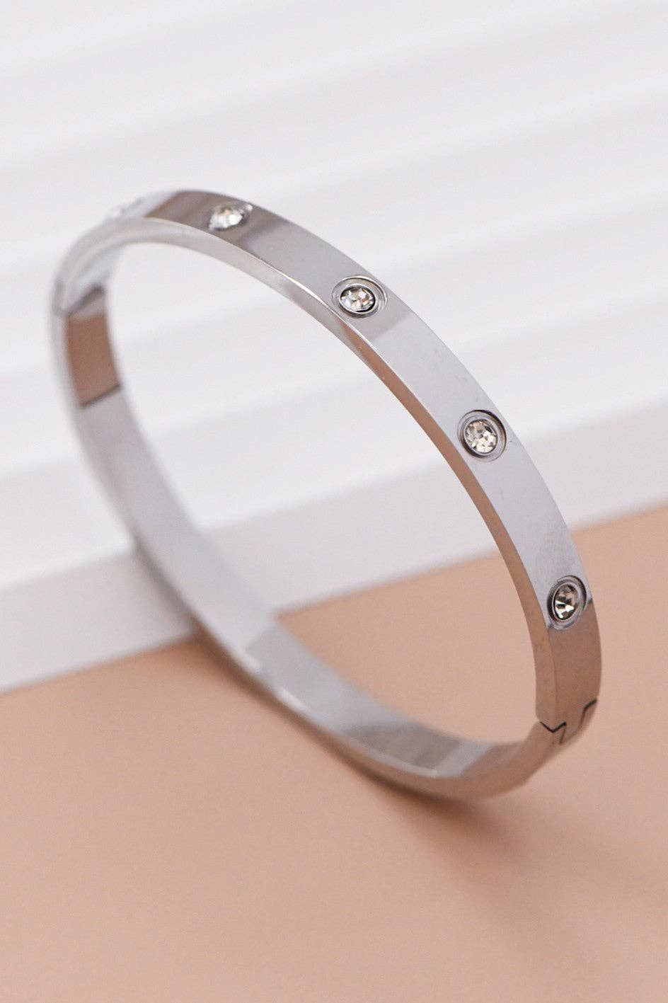 Cubic Zirconia and Stainless Steel Tarnish Resistant Bangle - 7037