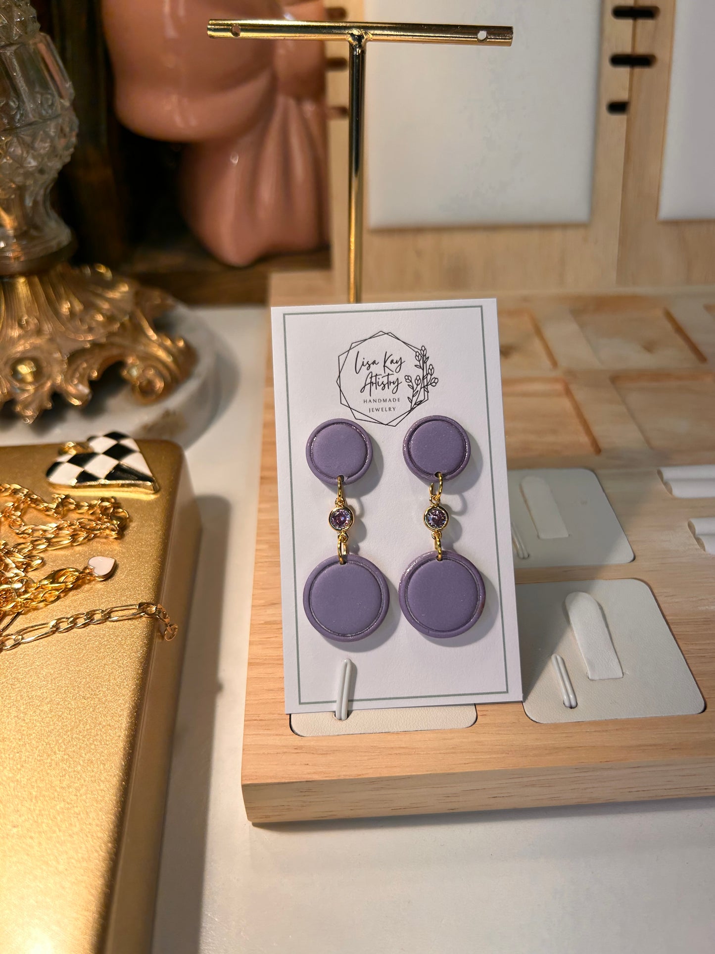 Small Lavender Round Dangles with Amethyst Color Gem