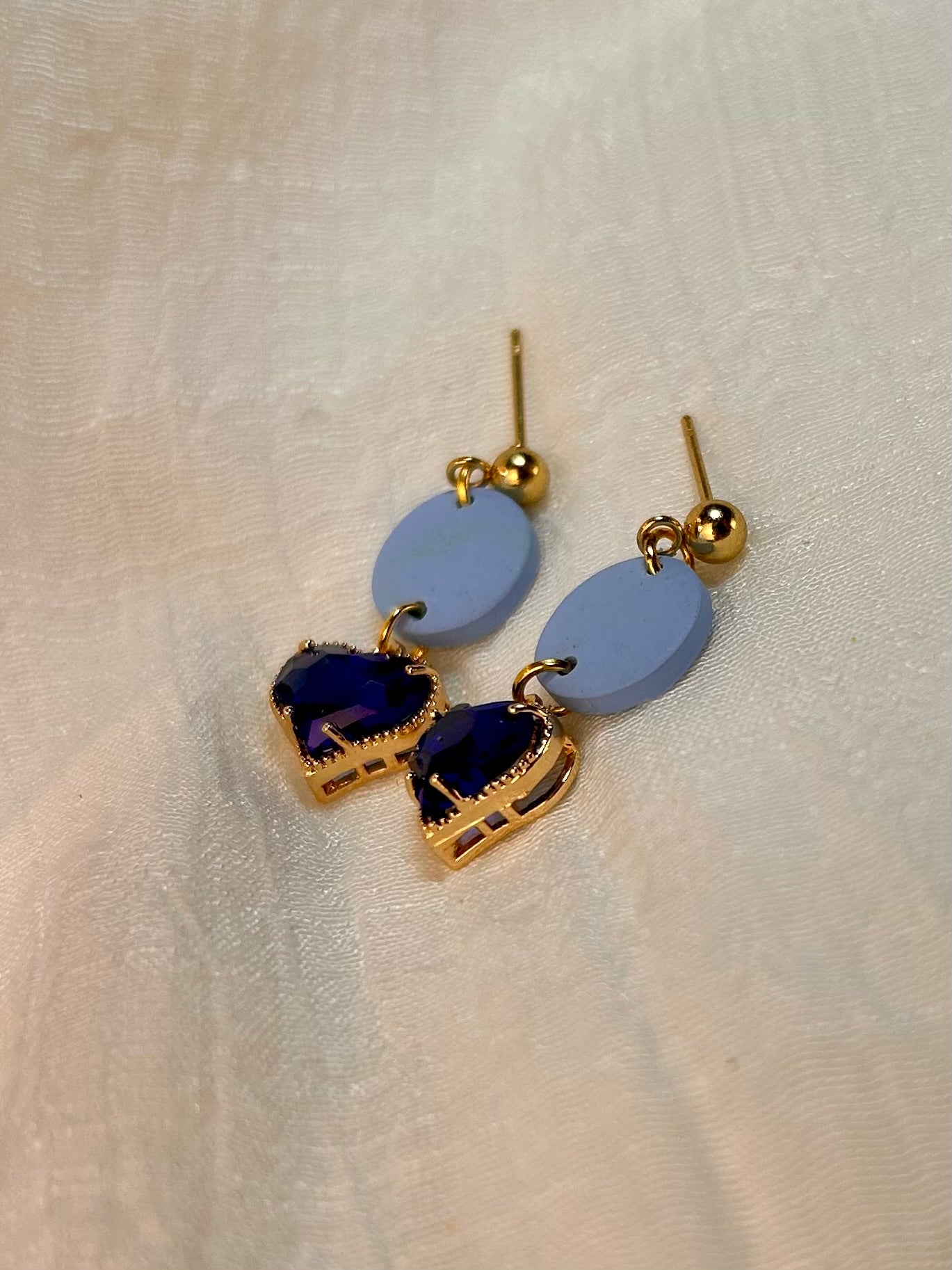 Blue Skies Small Round Dangles with Faux Sapphire Blue CZ Heart Gems