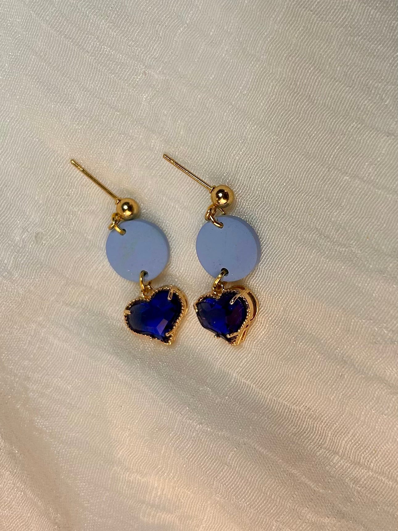 Blue Skies Small Round Dangles with Faux Sapphire Blue CZ Heart Gems