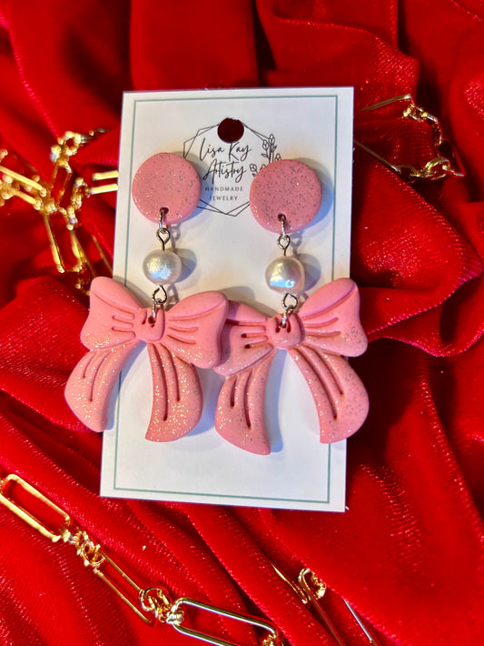 Valentine pink and Gold ombré bows with pearls.
