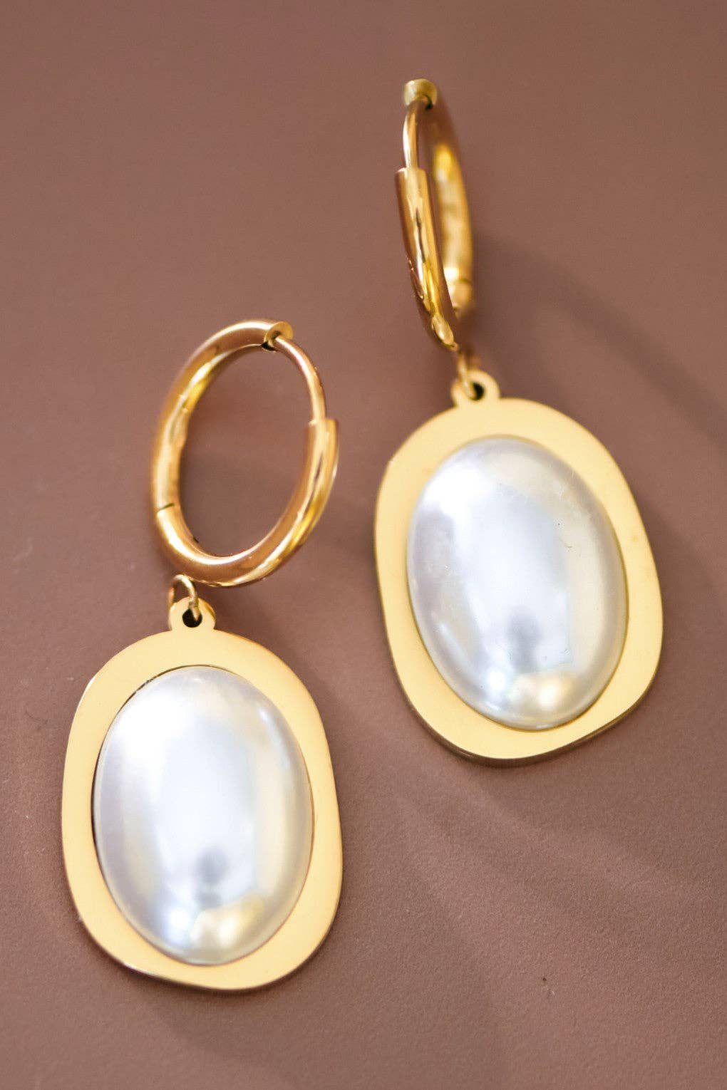 Pearl and 18K Gold Plated Stainless Steel Drop Earrings - 7586