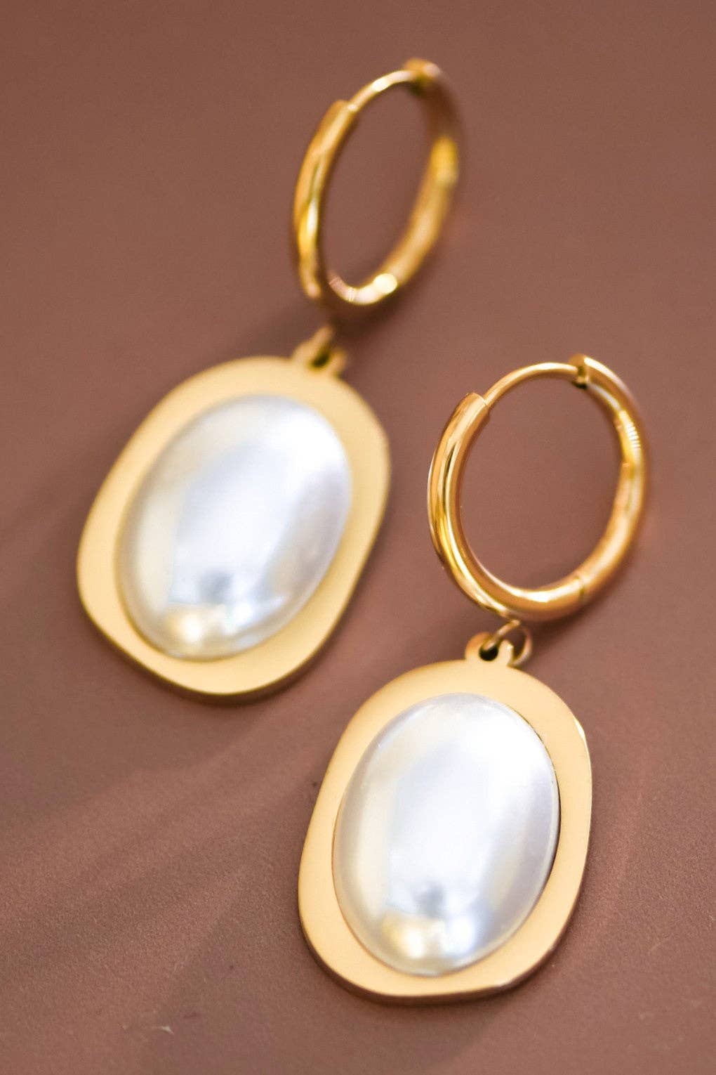 Pearl and 18K Gold Plated Stainless Steel Drop Earrings - 7586