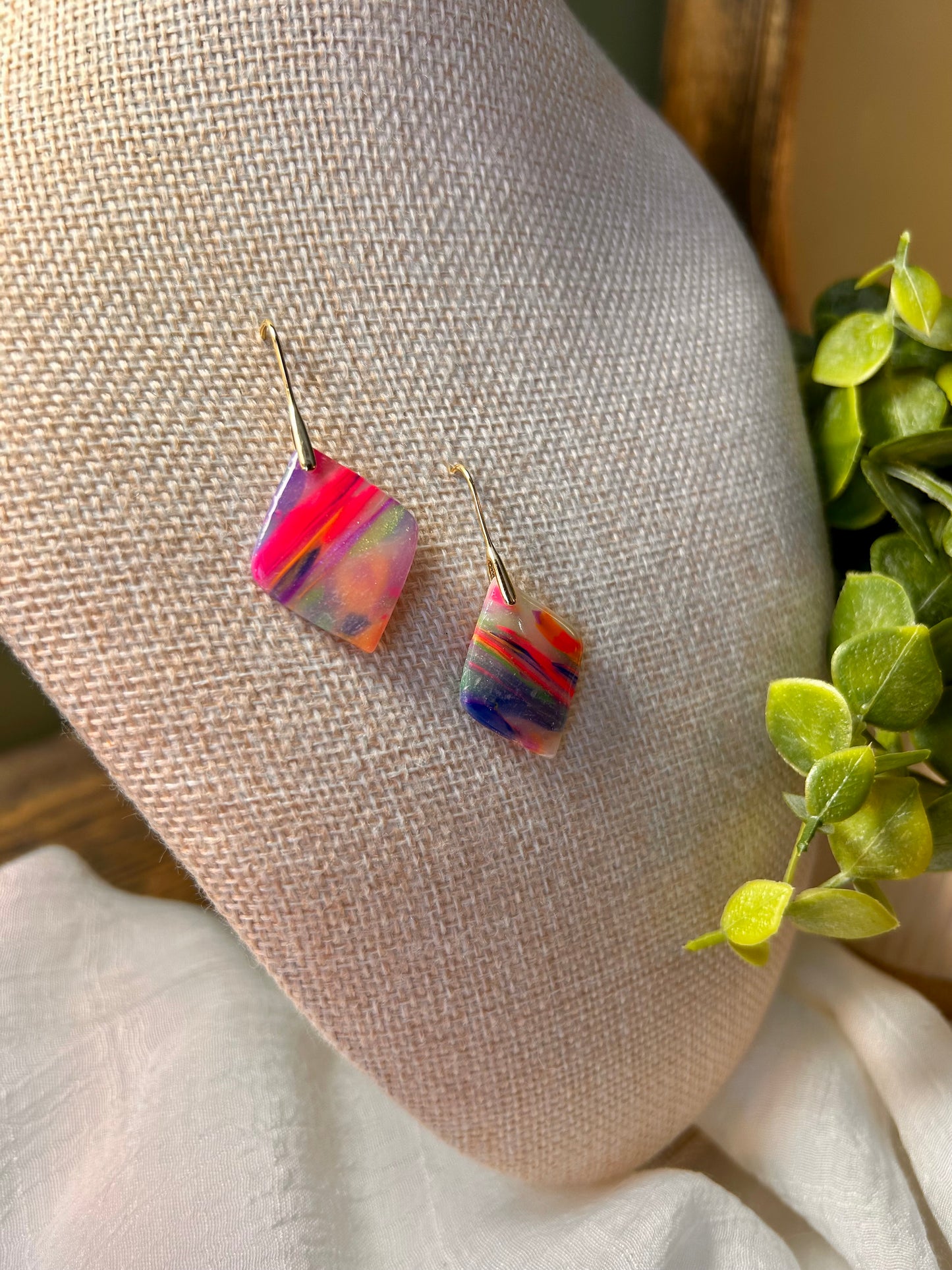 Rainbow small diamond Dangle Earrings One of a Kind