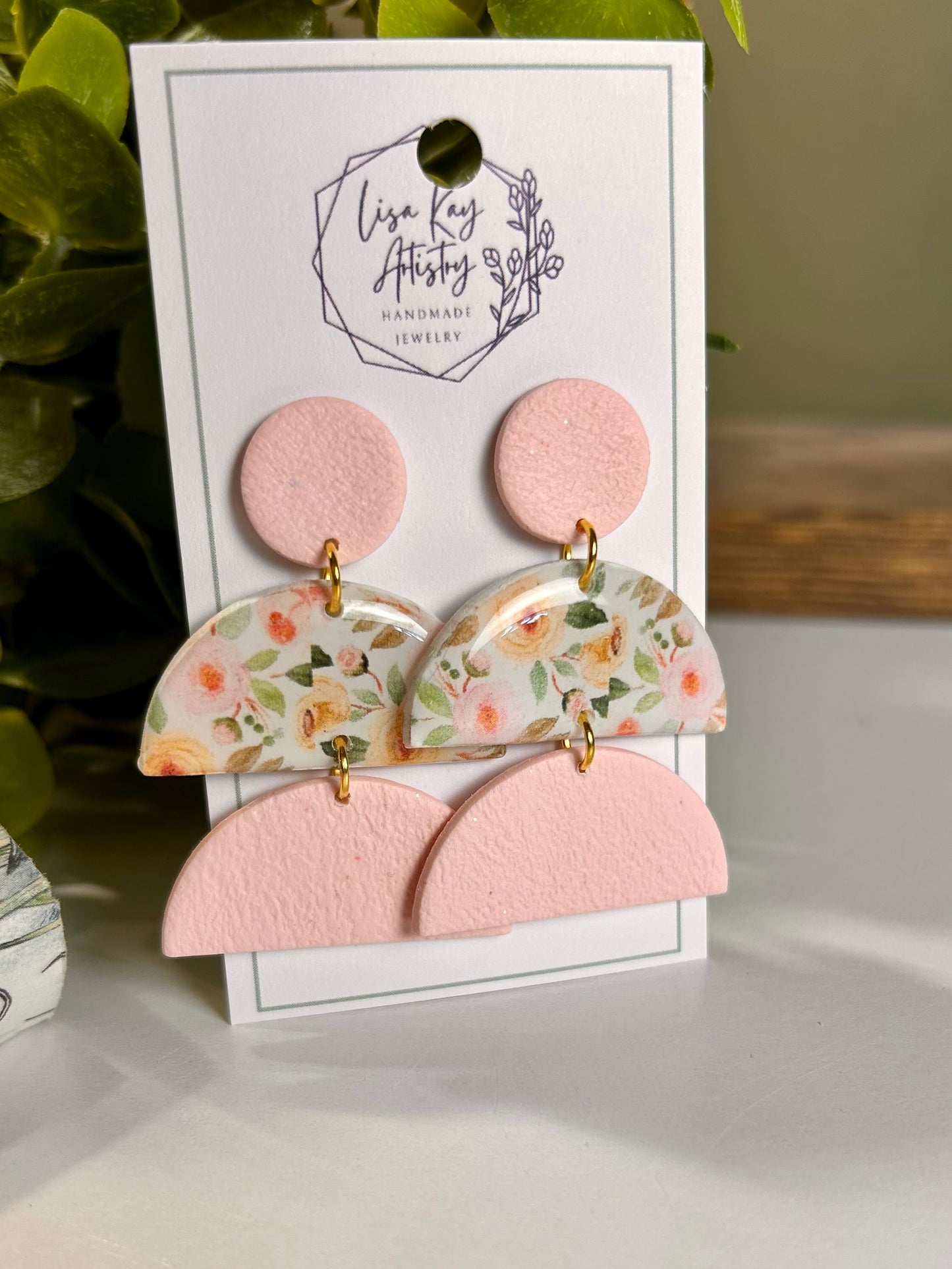 Buttercream and Pink Statement Large Half Circle Dangle