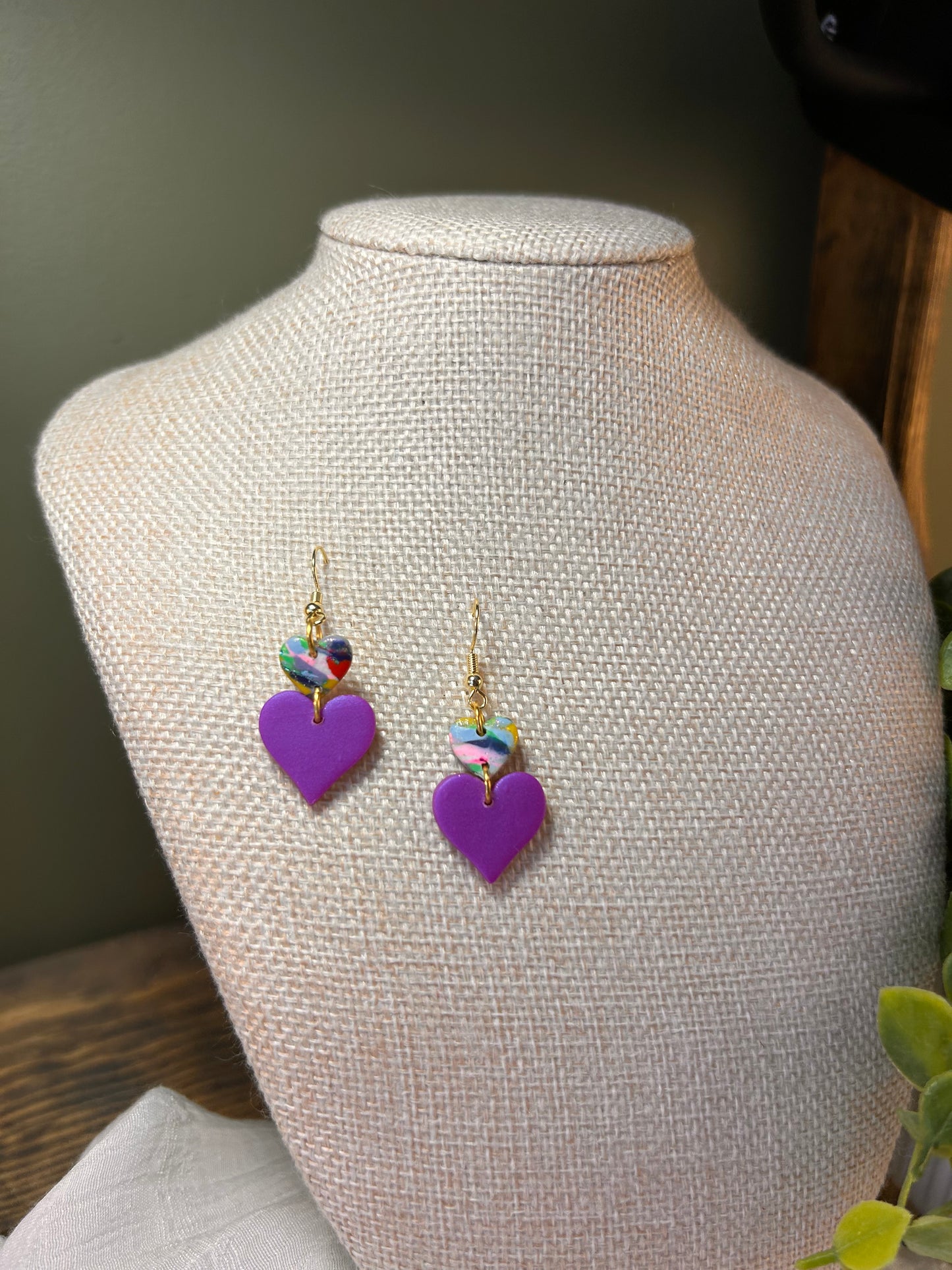 Purple Double Heart Dangles